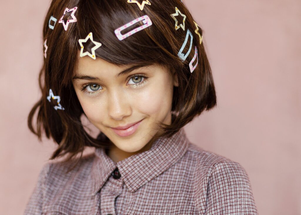pretty girl with hair clips